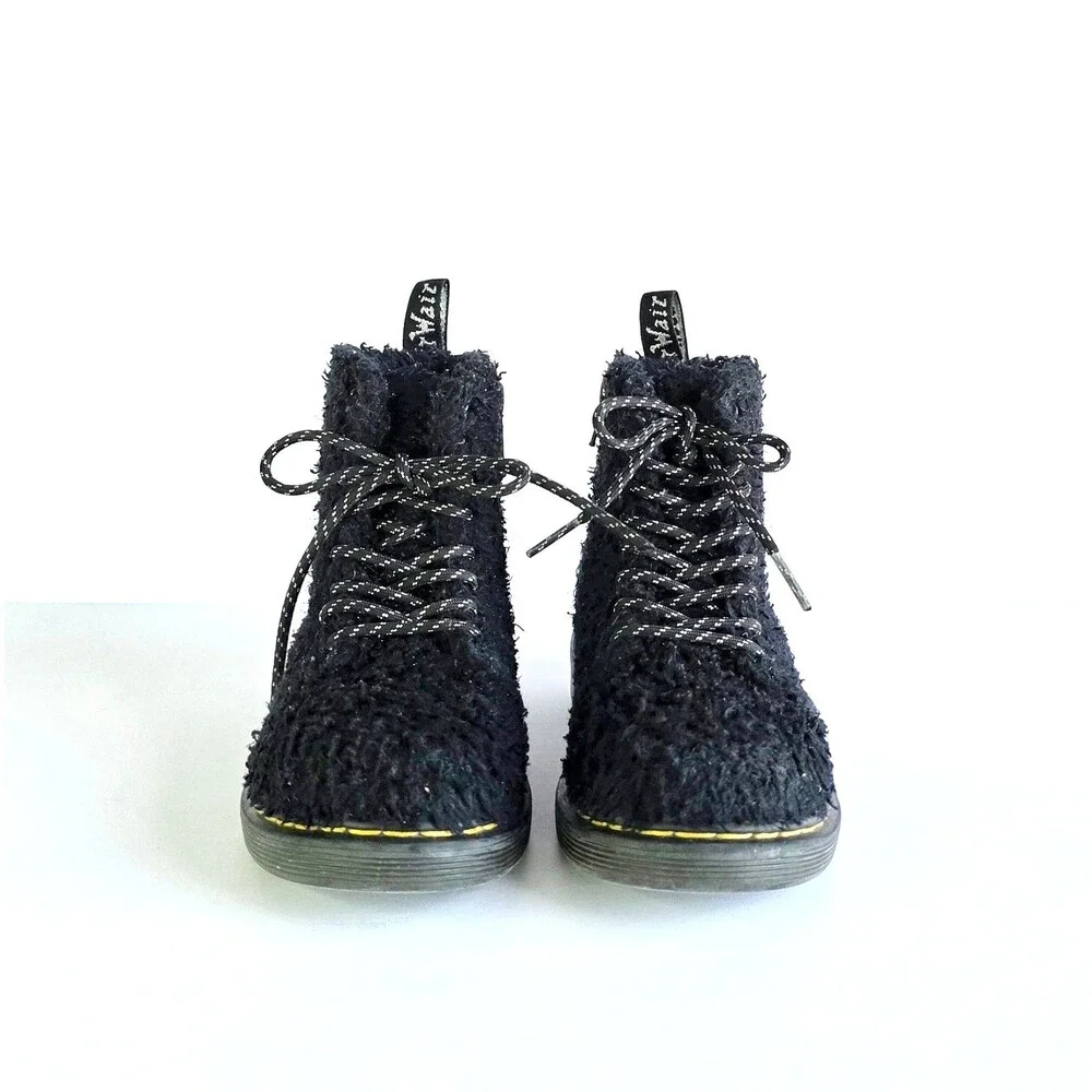 DR MARTENS Junior 1460 Pascal Tinsel Fur Lace Up Boots Black 12 29 Sparkly Girls
